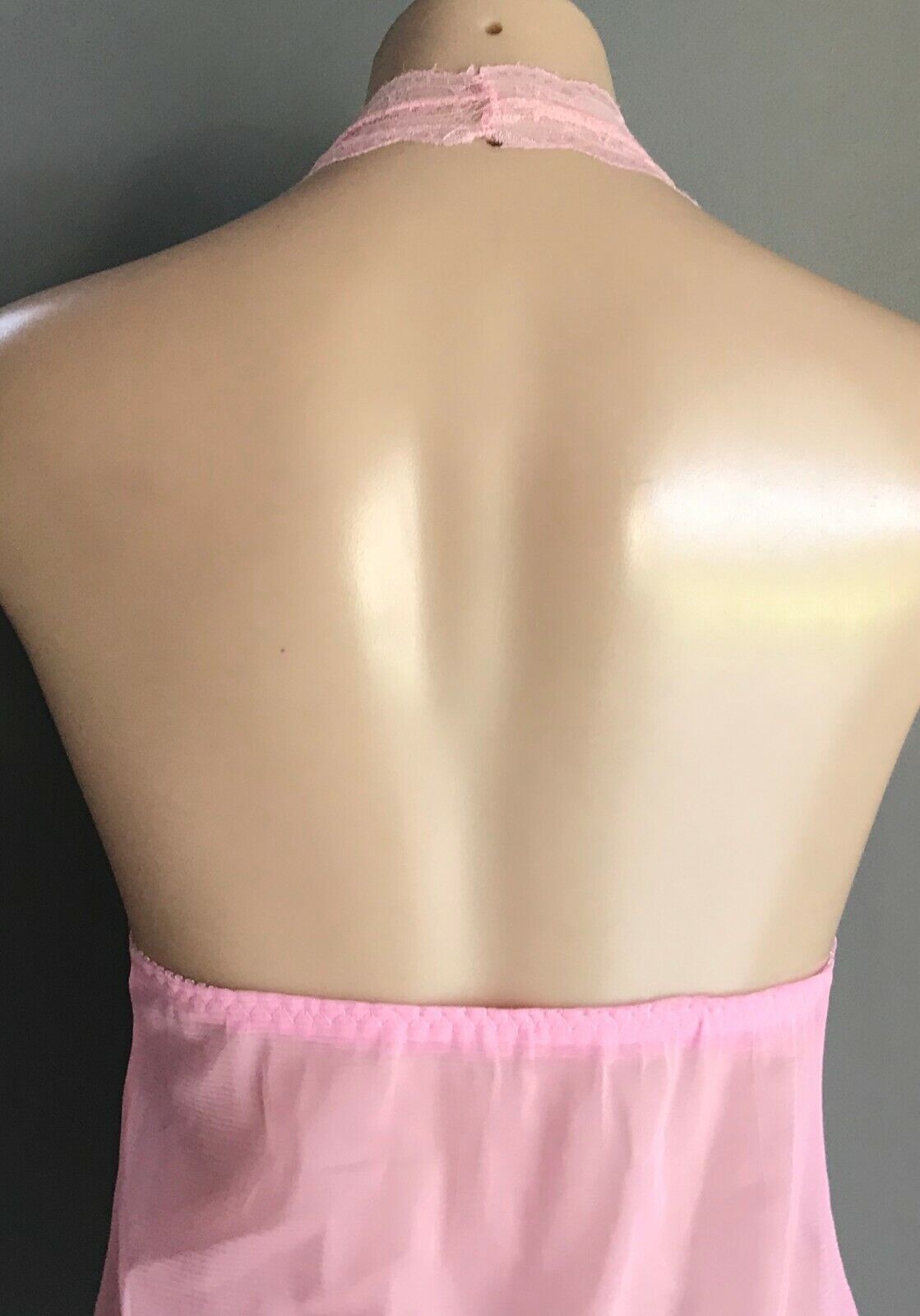 Sexy Chemise Baby Pink Lingerie LACE Halter Neck Sheer Mesh Net Ladies Sz 10 NEW