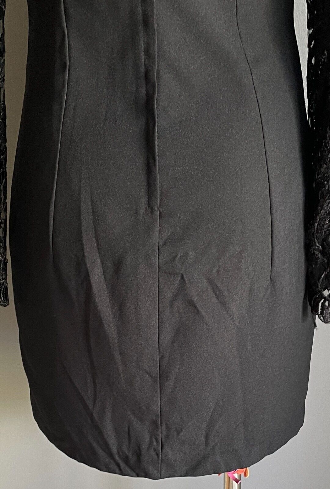 Sheath Dress Black Long Lace Handmade Sleeves Short Length Size 8