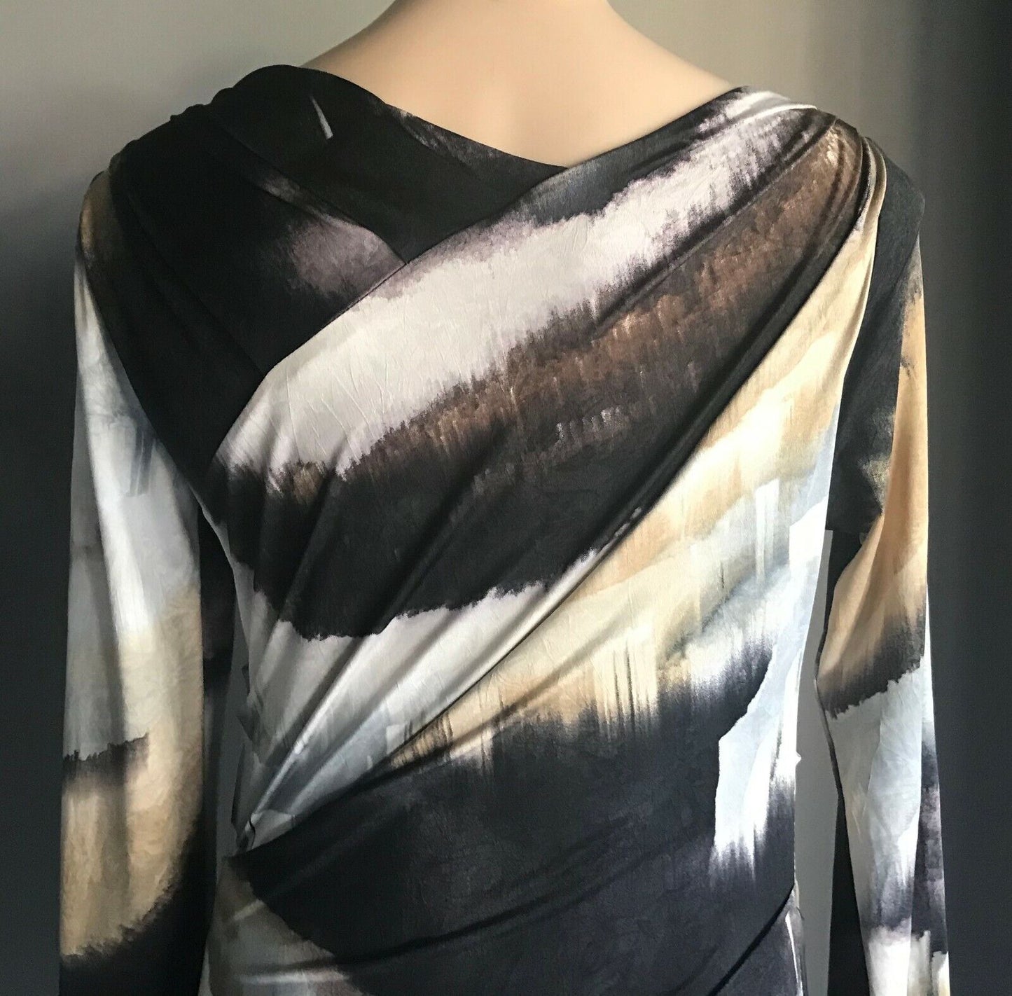 GEORGE Bodycon Ruched Dress Multi Colour Long Sleeve Stretch Ladies Size 10