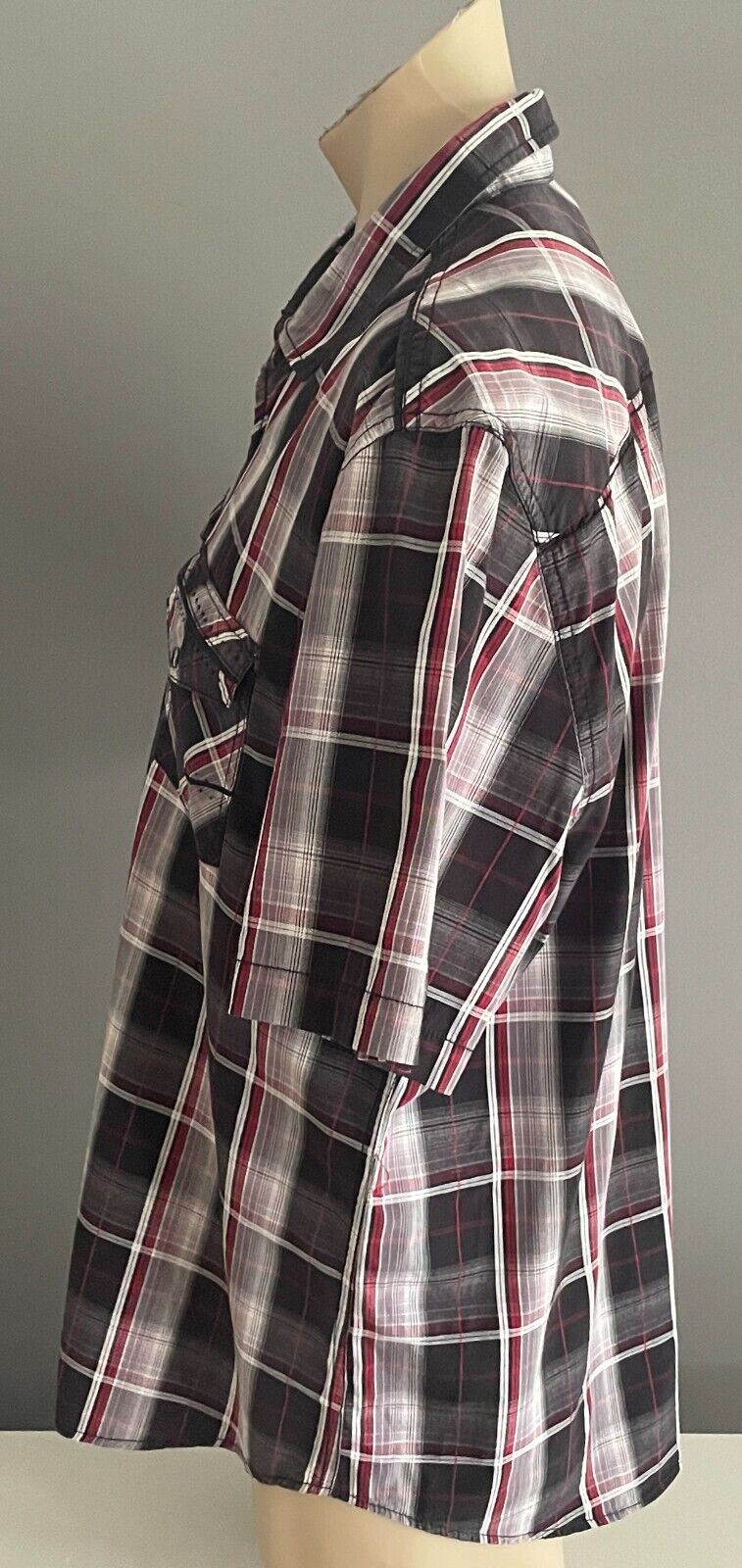 VILLAINS of VIRTUE Shirt Short Check Sleeve Burgundy Black White Grey Mens XXL