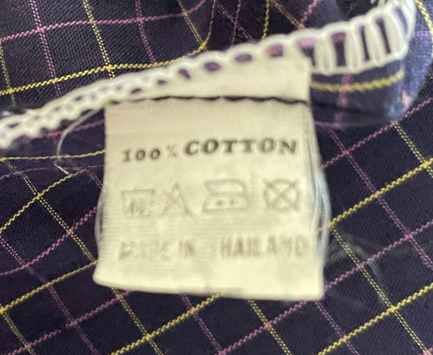 Mens XL POLO Cotton Check Short Sleeve Shirt Navy PurpleYellow Print