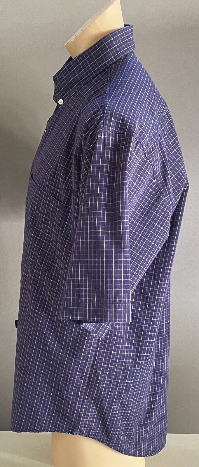 Mens XL POLO Cotton Check Short Sleeve Shirt Navy PurpleYellow Print