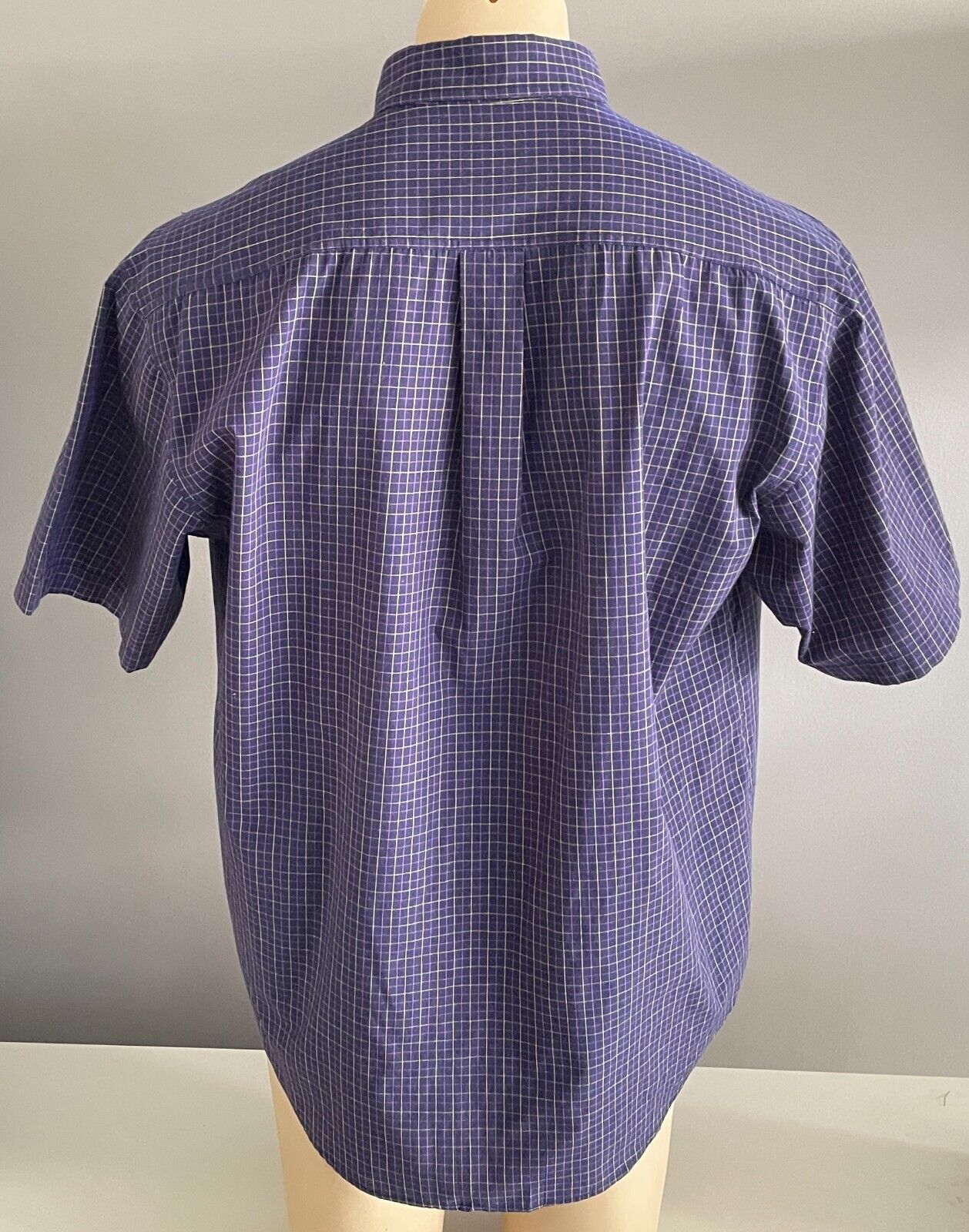 Mens XL POLO Cotton Check Short Sleeve Shirt Navy PurpleYellow Print