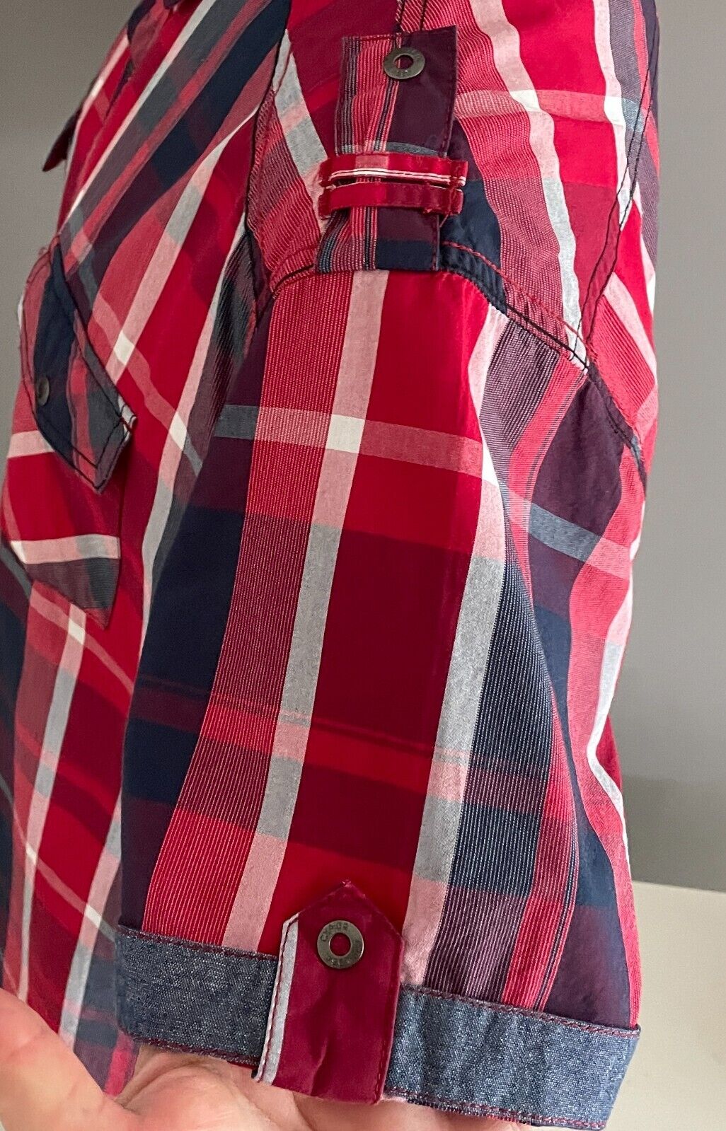 CONNOR Shirt Short Sleeve Red Navy White Button Up Cuffed Sleeves Mens 2XL
