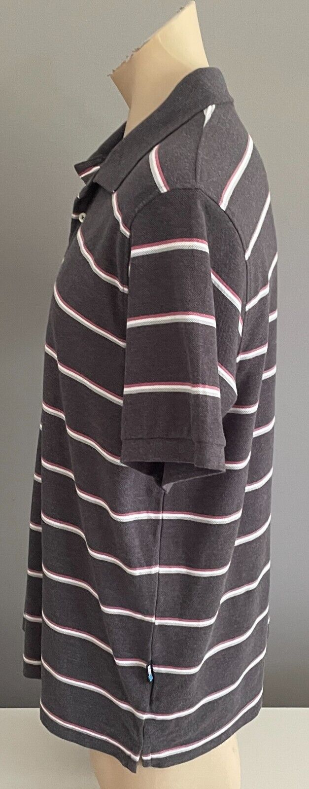 GUY LEECH Mens Polo Shirt XXL Grey Burgundy White Stripe Short Sleeve 2XL NEW