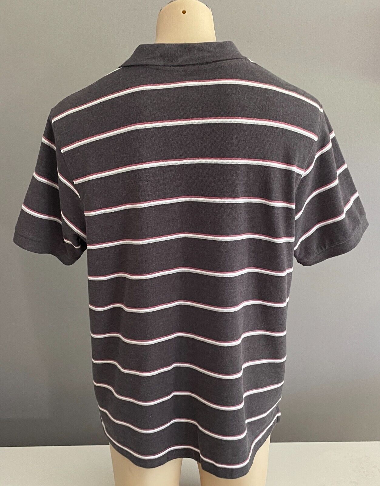 GUY LEECH Mens Polo Shirt XXL Grey Burgundy White Stripe Short Sleeve 2XL NEW