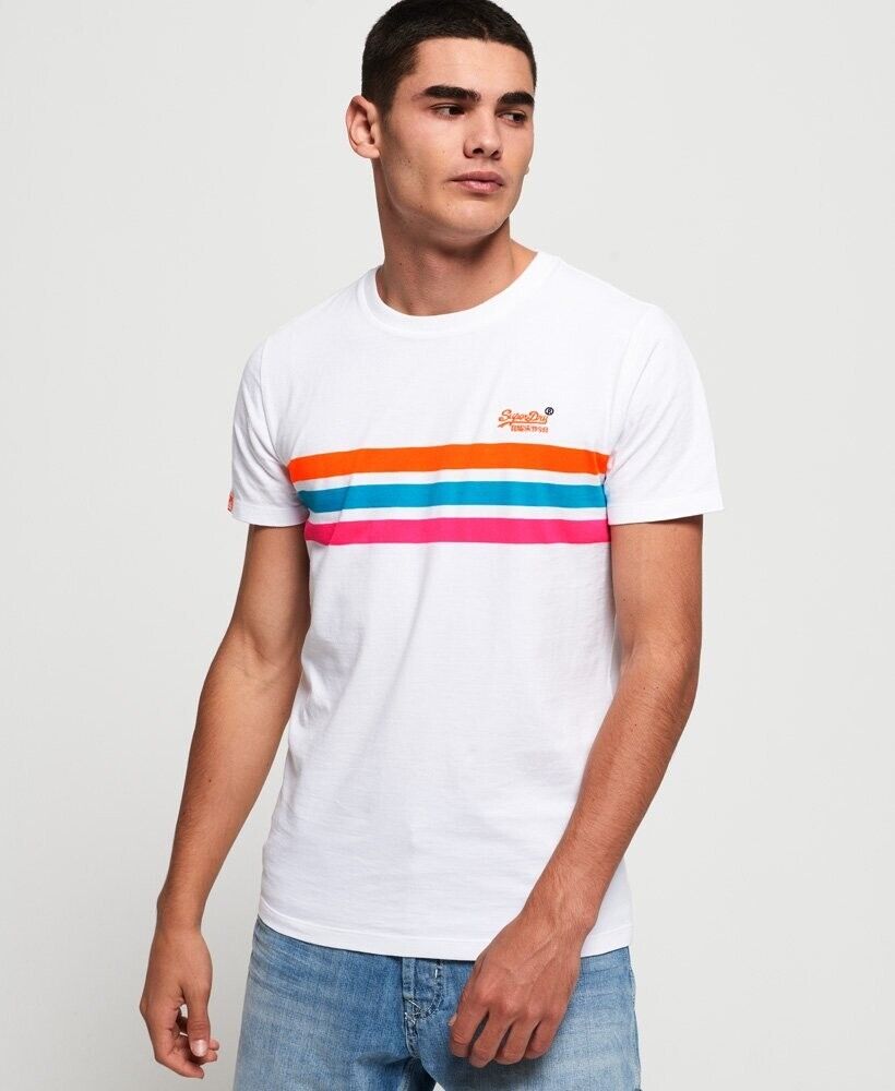 SUPERDRY T-Shirt Orange Fluoro Chest Bands Sh/Sleeve Top Mens Size XS 94cm Chest