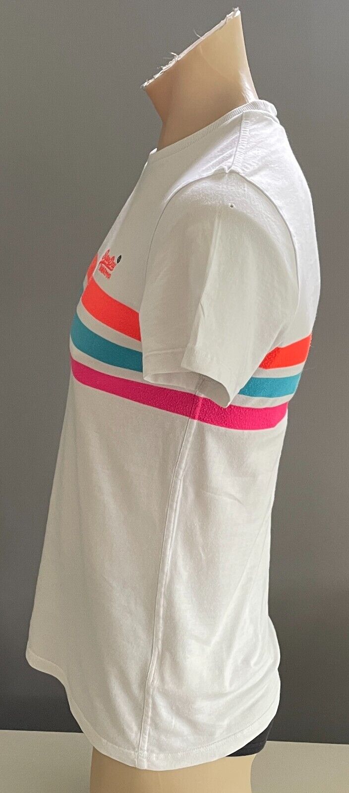 SUPERDRY T-Shirt Orange Fluoro Chest Bands Sh/Sleeve Top Mens Size XS 94cm Chest