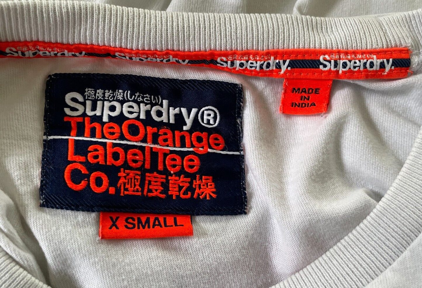 SUPERDRY T-Shirt Orange Fluoro Chest Bands Sh/Sleeve Top Mens Size XS 94cm Chest