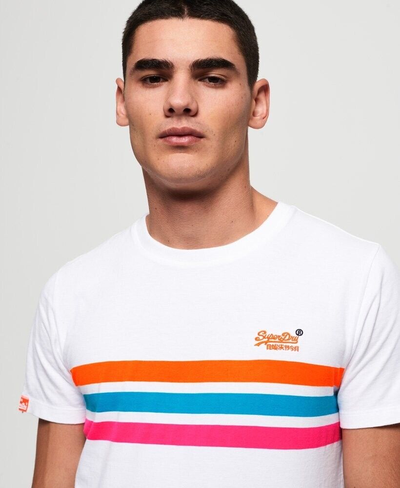 SUPERDRY T-Shirt Orange Fluoro Chest Bands Sh/Sleeve Top Mens Size XS 94cm Chest