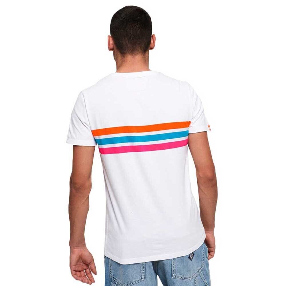 SUPERDRY T-Shirt Orange Fluoro Chest Bands Sh/Sleeve Top Mens Size XS 94cm Chest