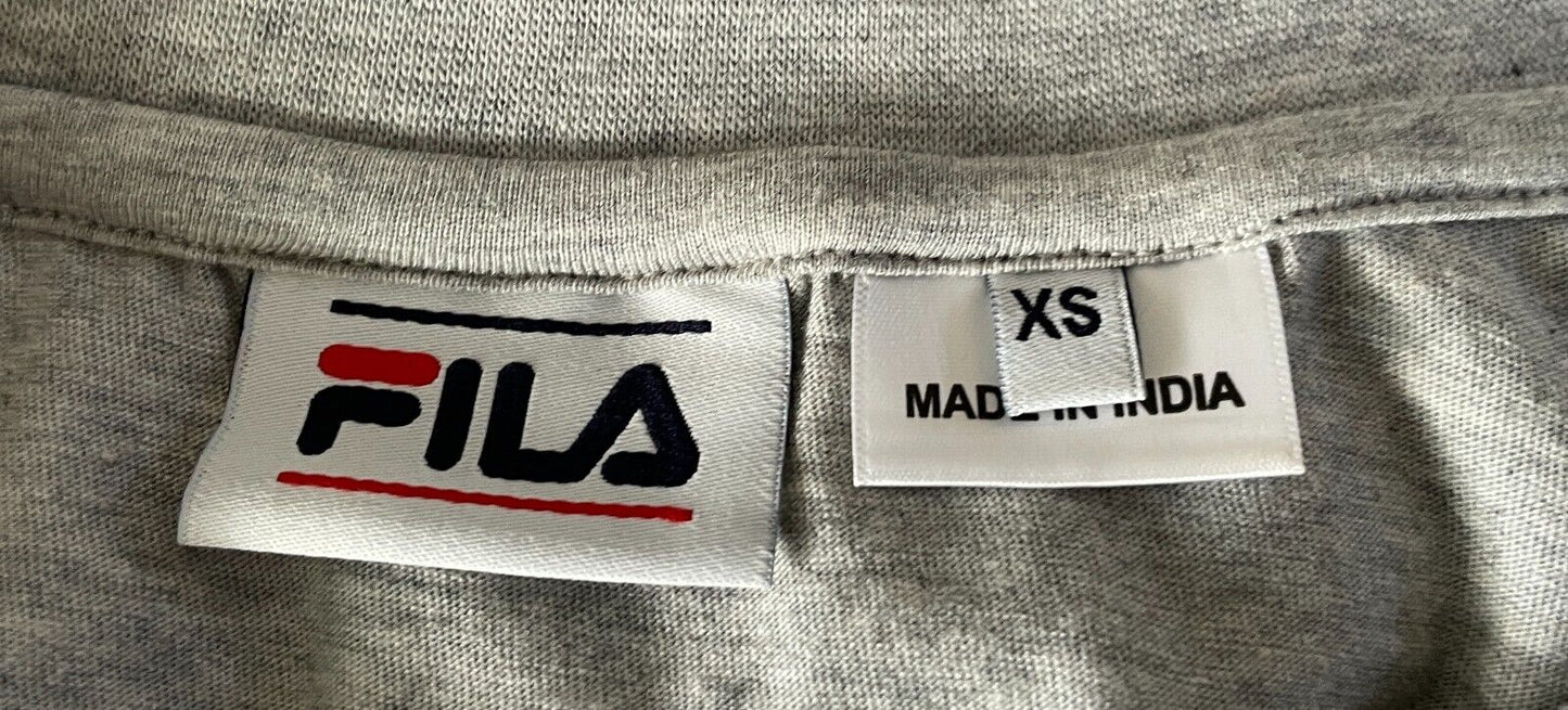 FILA T-Shirt Grey Marl Navy Red Sh/Sleeve Crop Top Logo Ladies Size XS 10 12 NEW