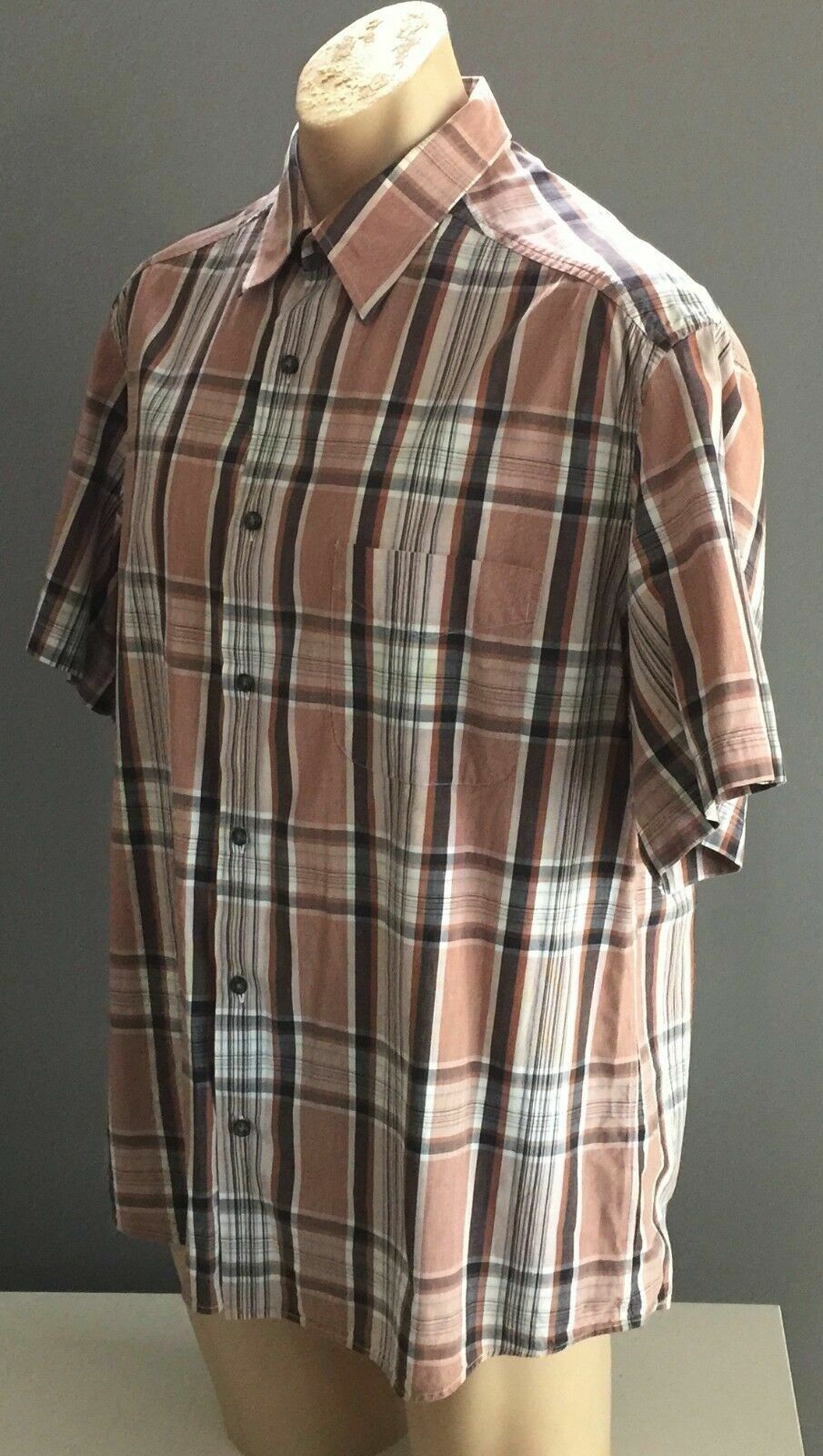 Mens COUNTRY ROAD Short Sleeve Shirt Brown & Blue Check Dressy Casual Size L 42
