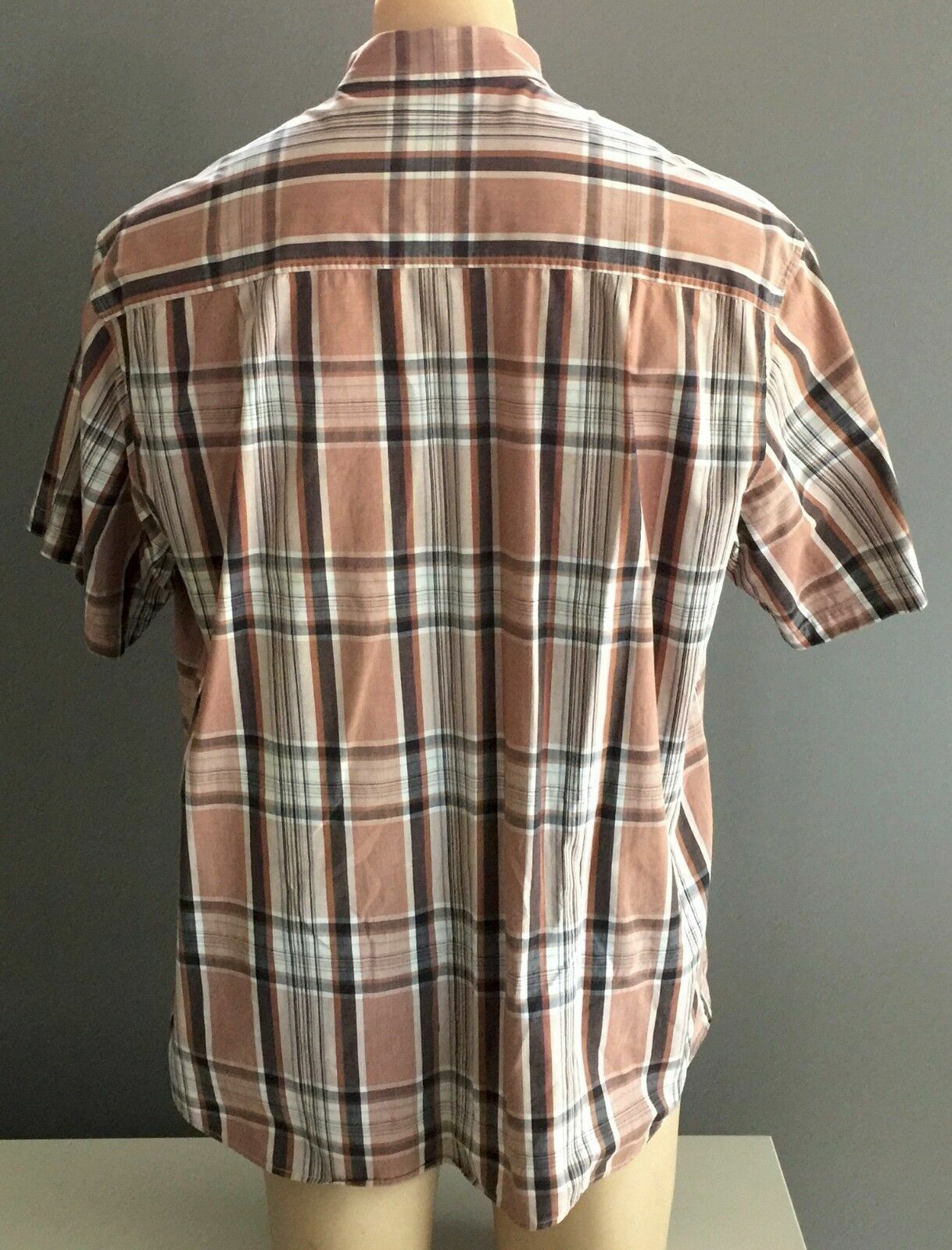Mens COUNTRY ROAD Short Sleeve Shirt Brown & Blue Check Dressy Casual Size L 42