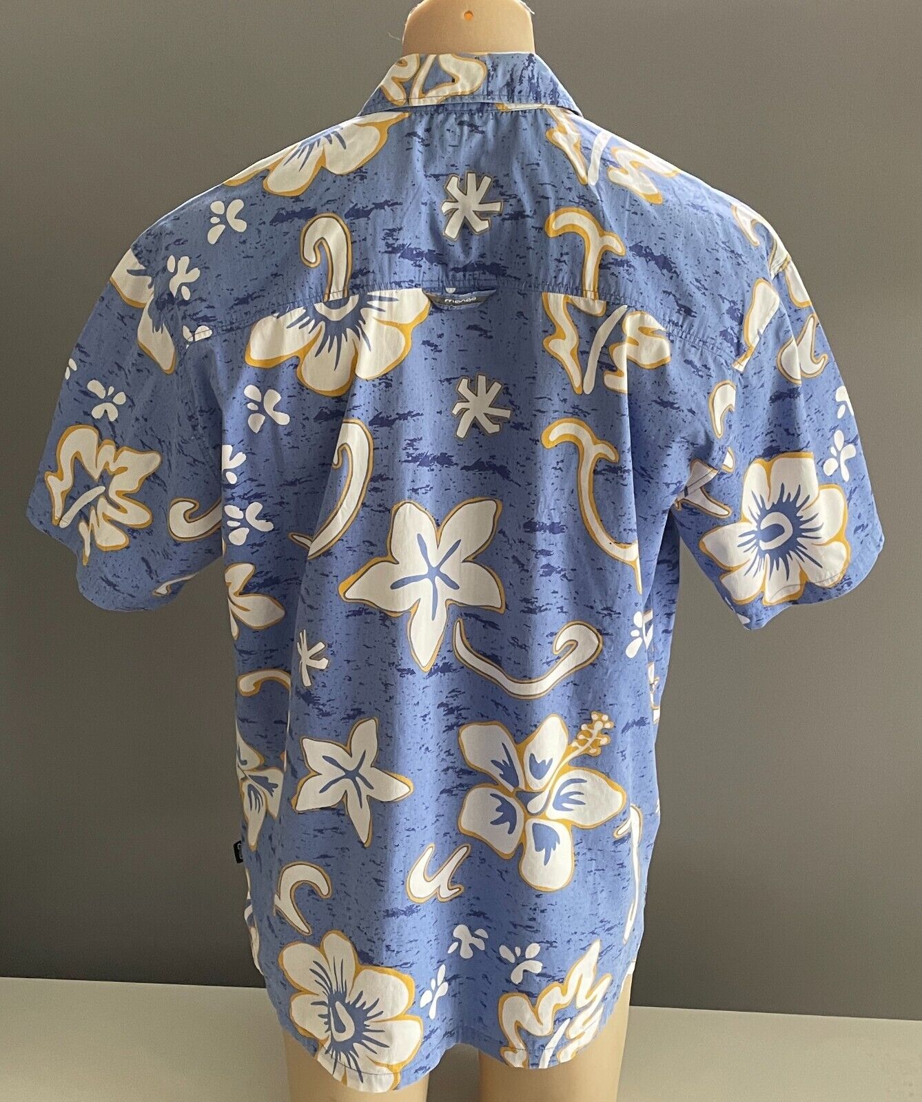 Mens MANGO Hawaiian Shirt Blue Yellow White Tropical Cotton Size L 100cm