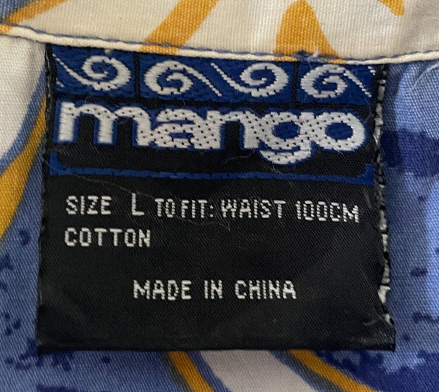 Mens MANGO Hawaiian Shirt Blue Yellow White Tropical Cotton Size L 100cm
