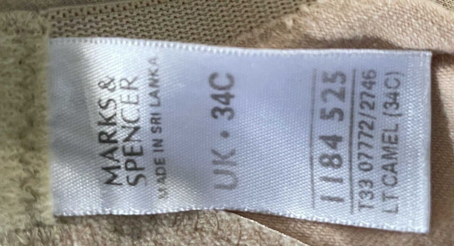 MARKS & SPENCER Bra 12C Beige Underwire with Lace Trim Lingerie 34C 12 C