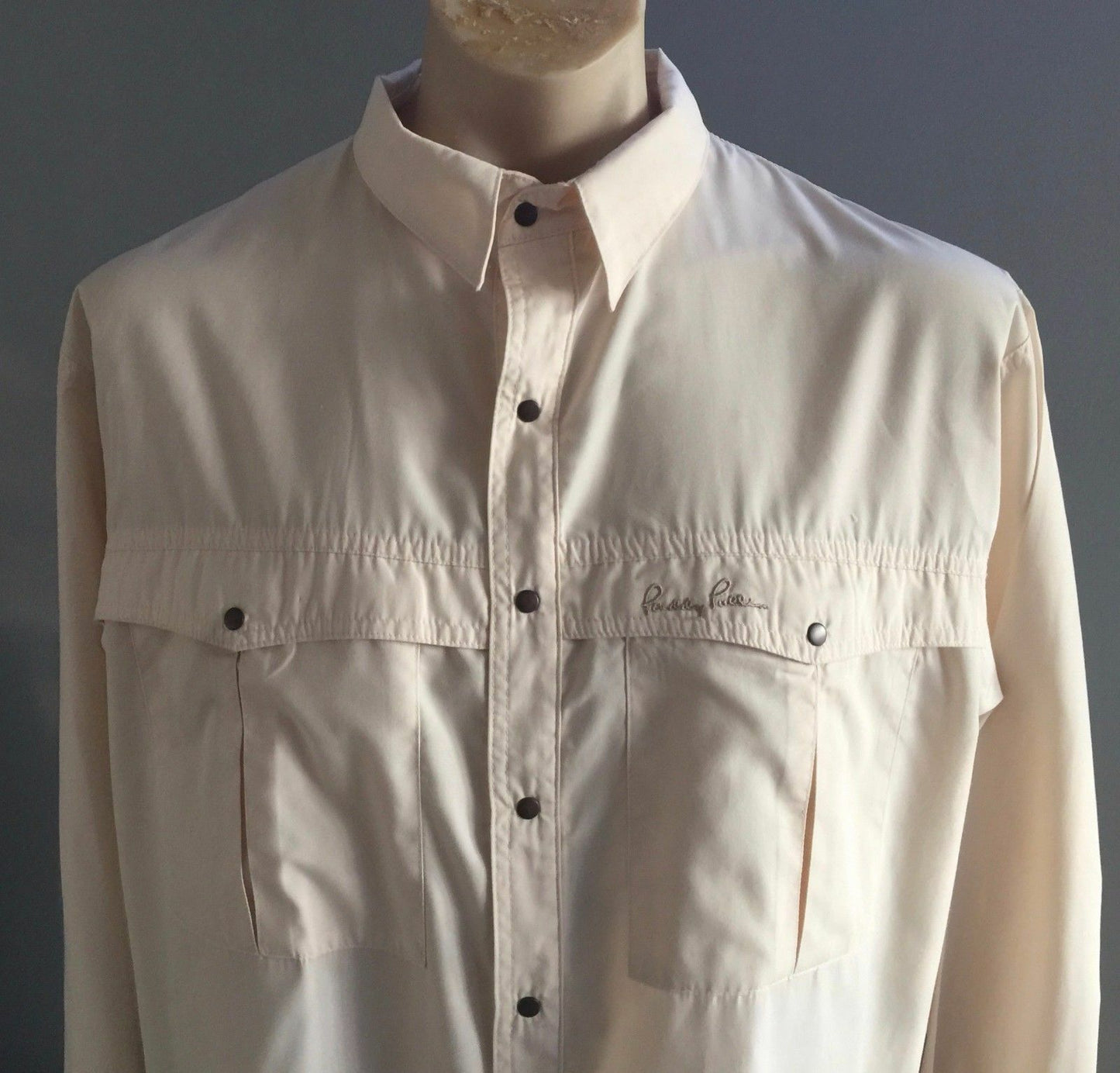 Mens PADDY PALLIN Shirt Long Sleeve Cream w Pockets Brass Snaps Size L