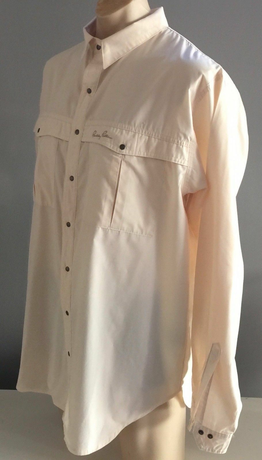 Mens PADDY PALLIN Shirt Long Sleeve Cream w Pockets Brass Snaps Size L