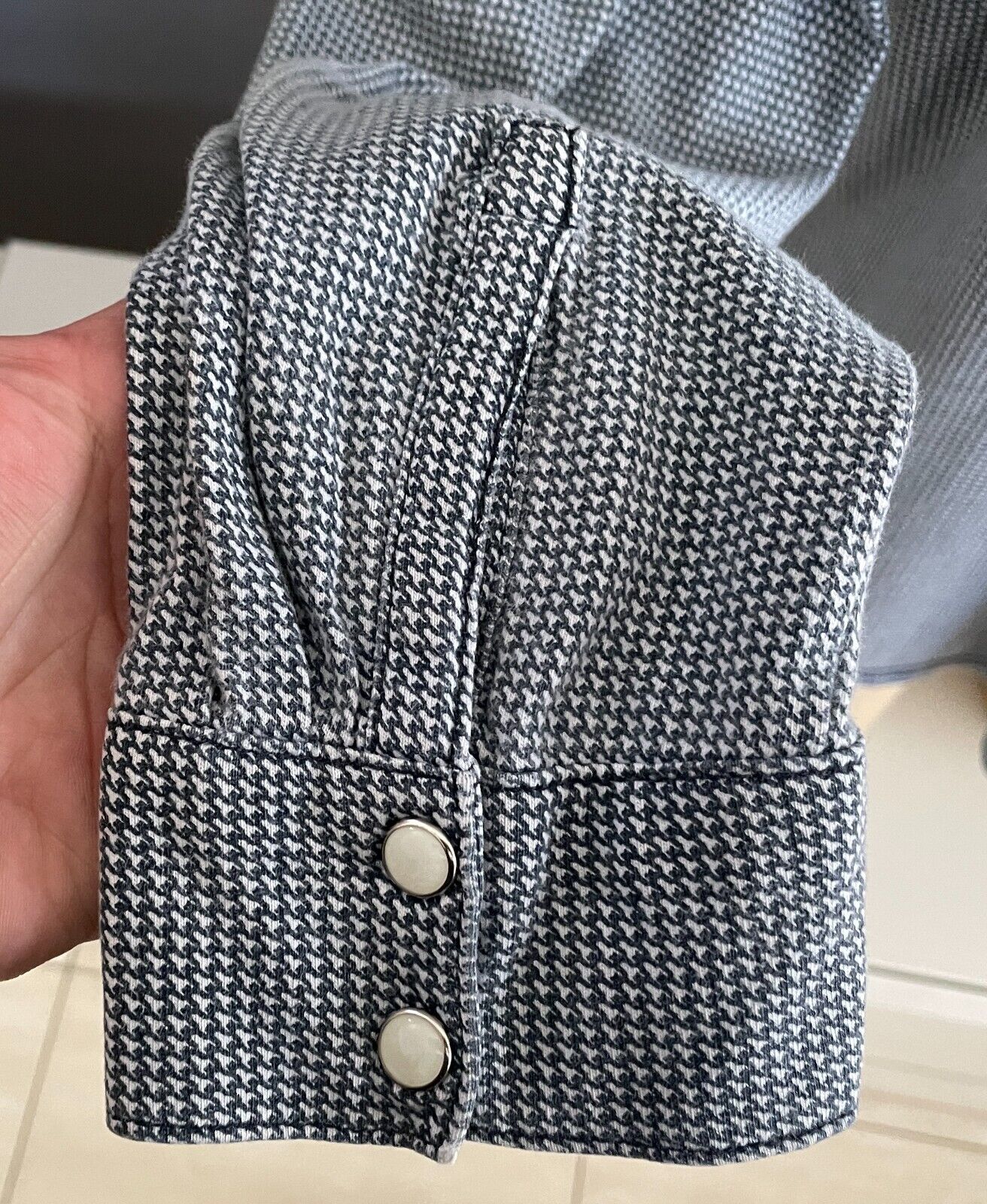 Mens LEVI'S Shirt Navy & White Houndstooth Print Long Sleeve Button Up Size L