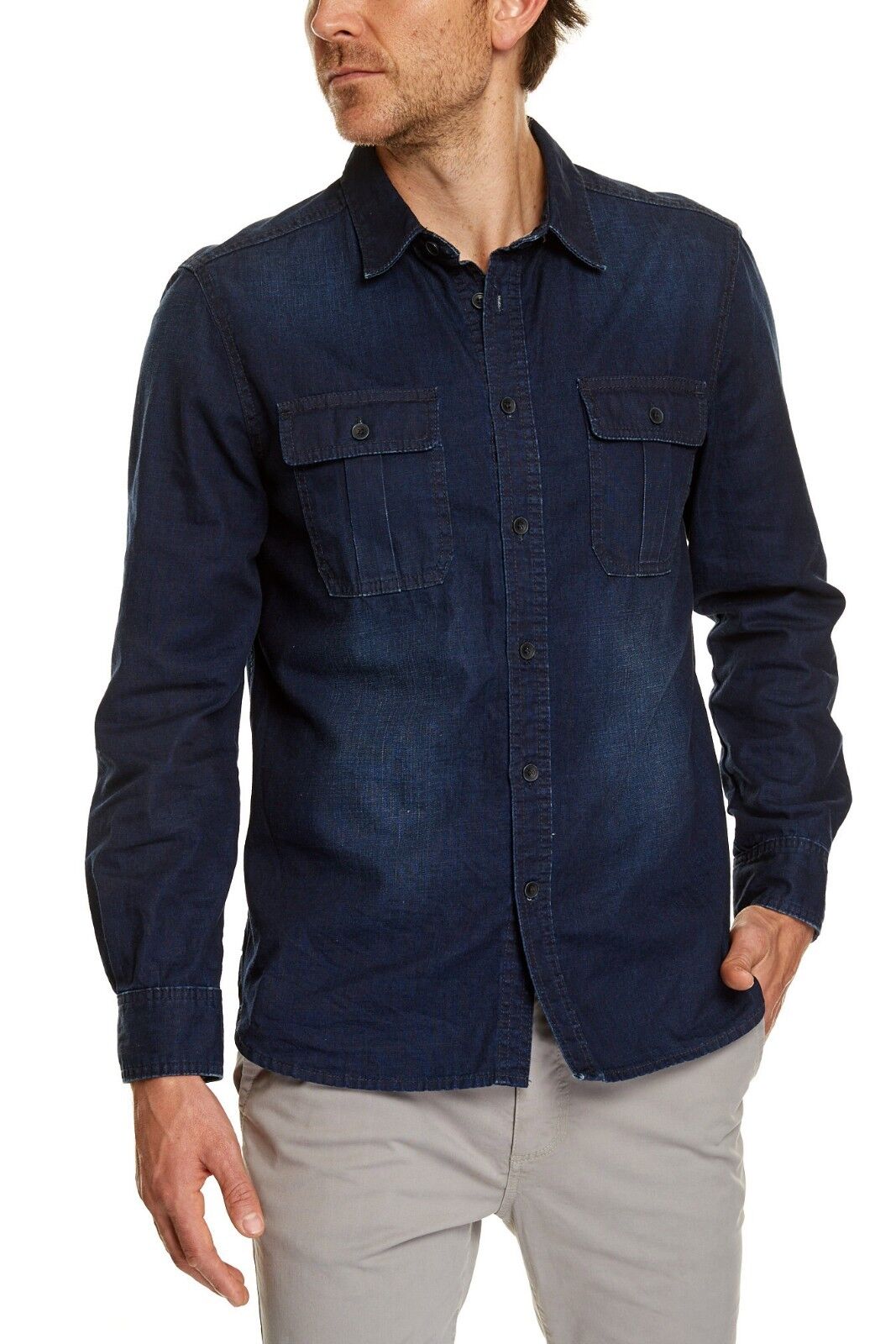 Mens JAG "Sequoia" Neptune Denim Shirt Premium Blue Long Sleeve Size L NEW