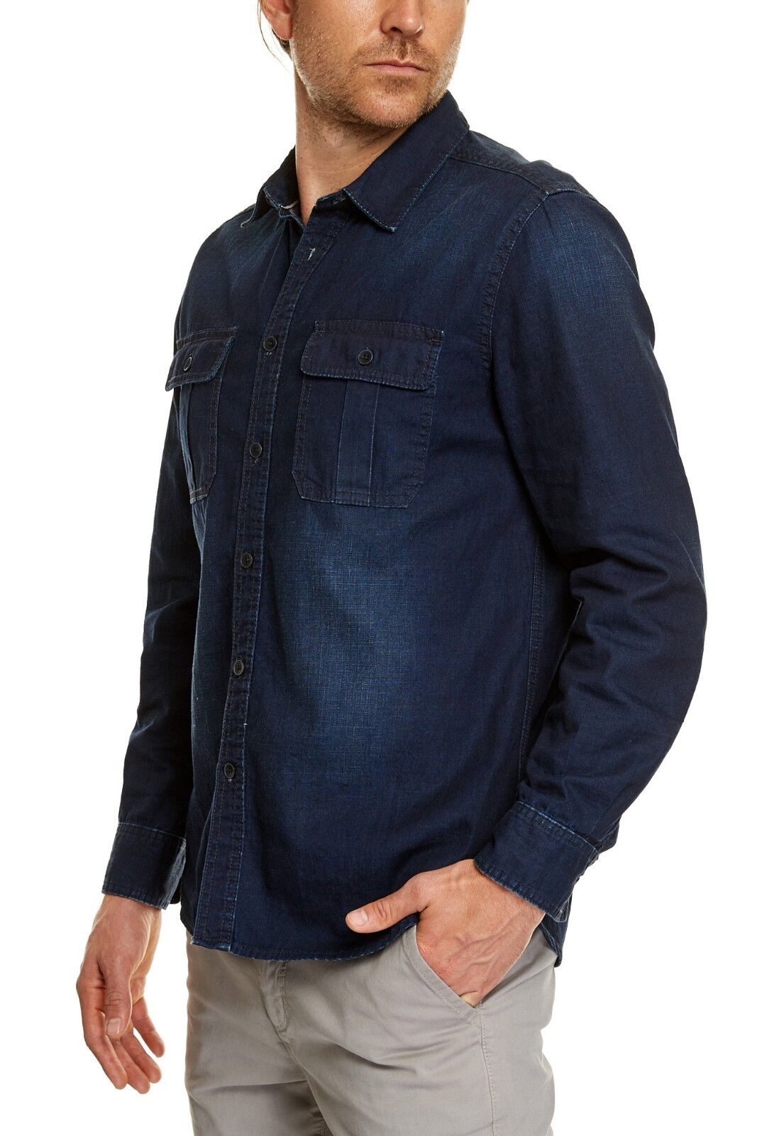 Mens JAG "Sequoia" Neptune Denim Shirt Premium Blue Long Sleeve Size L NEW