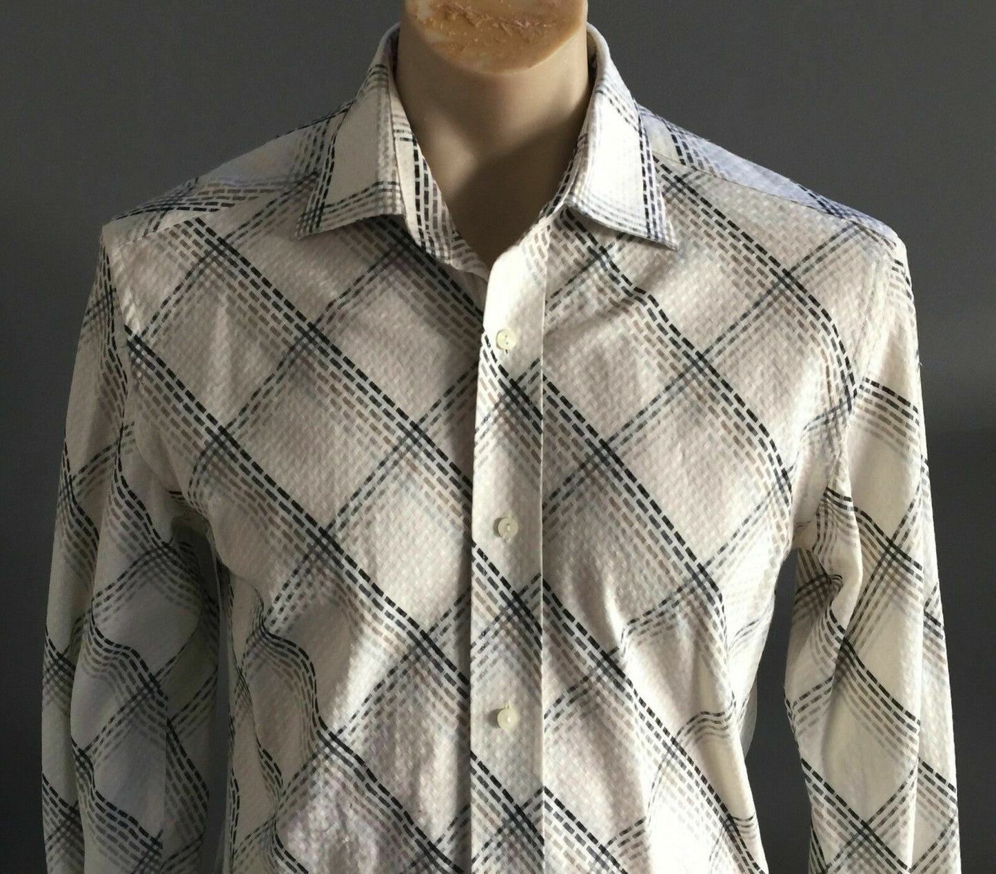 Mens CALIBRE Dress Shirt Long Sleeve Double Cuff (Cufflinks) Check Size M NEW