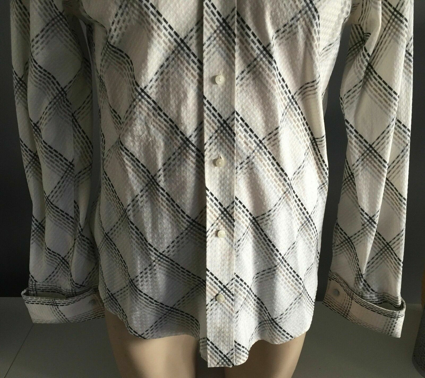Mens CALIBRE Dress Shirt Long Sleeve Double Cuff (Cufflinks) Check Size M NEW