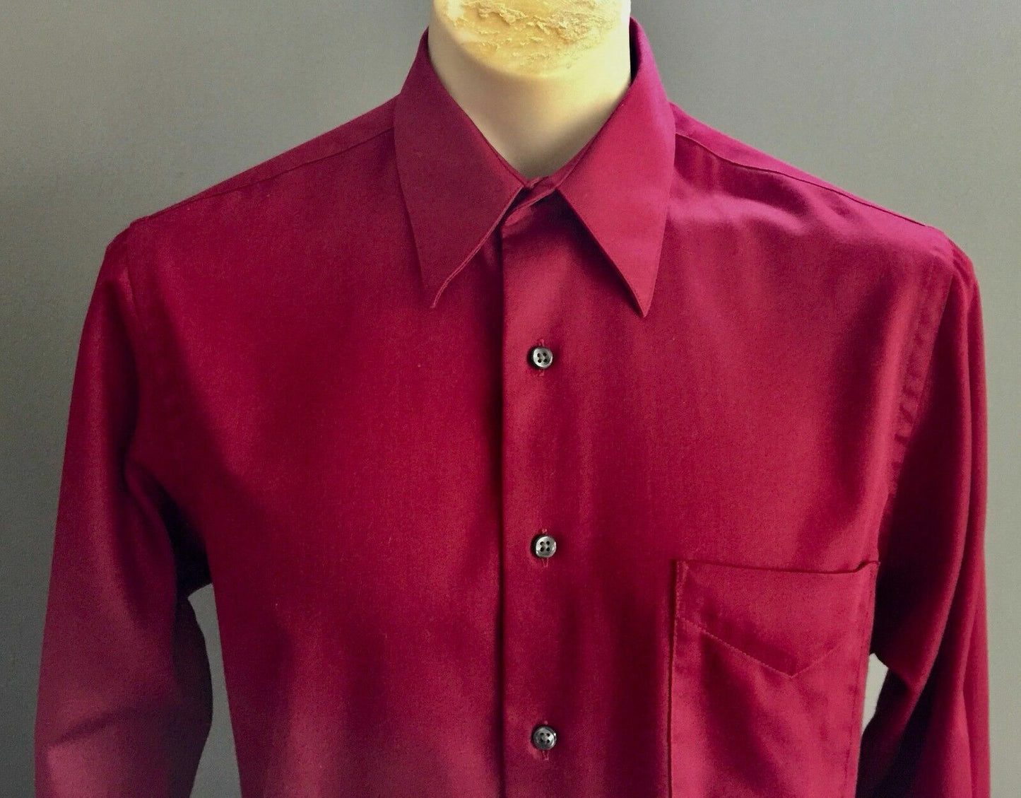 Mens GEOFFREY BEENE Mens Long Sleeve Shirt Burgundy Sateen Wrinkle Free Size M