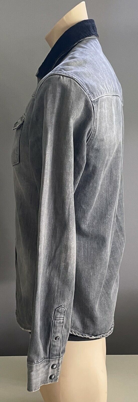 Mens ALL SAINTS "Yin" Shirt Long Sleeve Grey Denim Casual Slim Fit Size Neck S