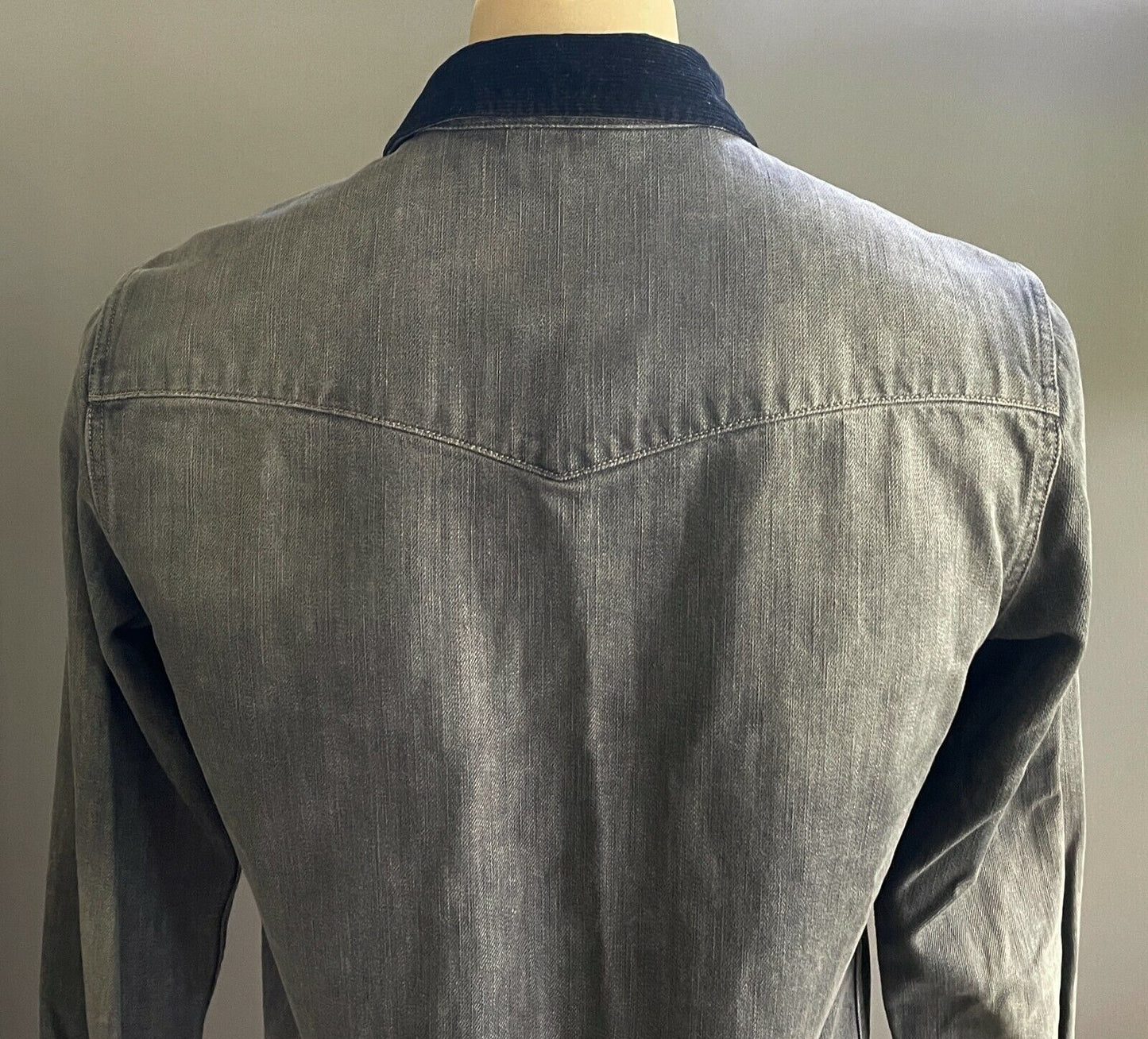 Mens ALL SAINTS "Yin" Shirt Long Sleeve Grey Denim Casual Slim Fit Size Neck S
