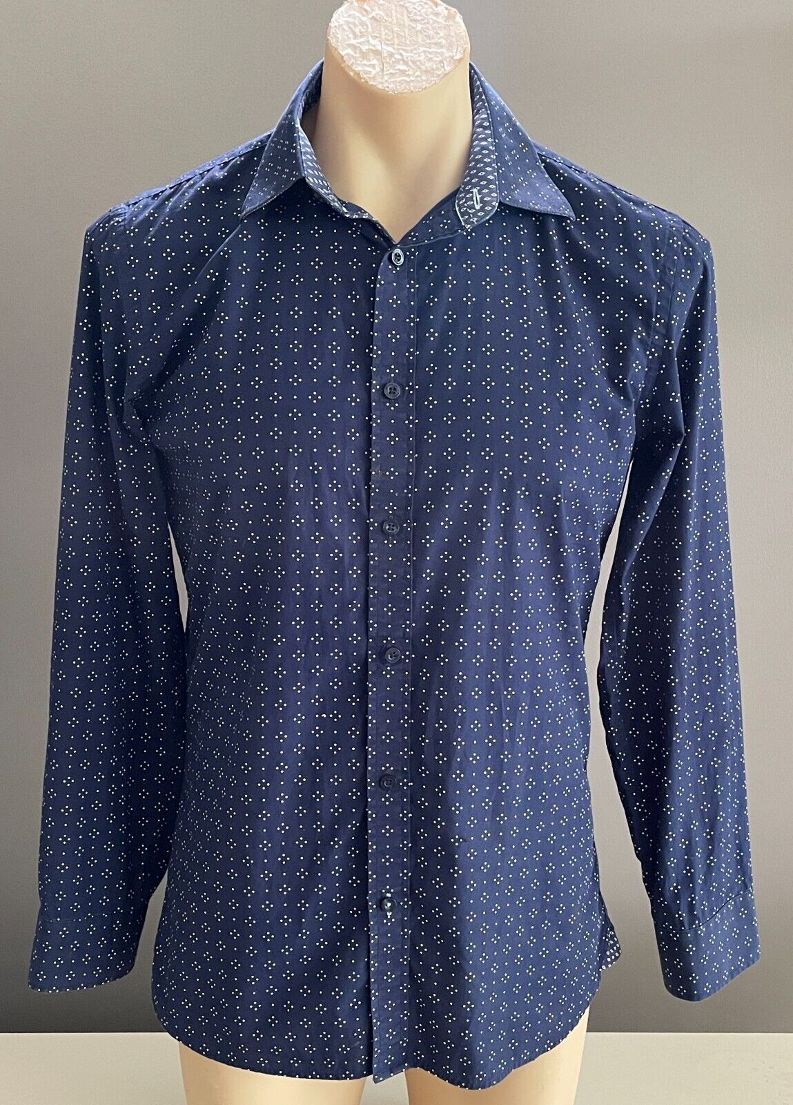Mens FLINDERS LANE Cotton Shirt Blue & White Print Long Sleeve Button Up Size S