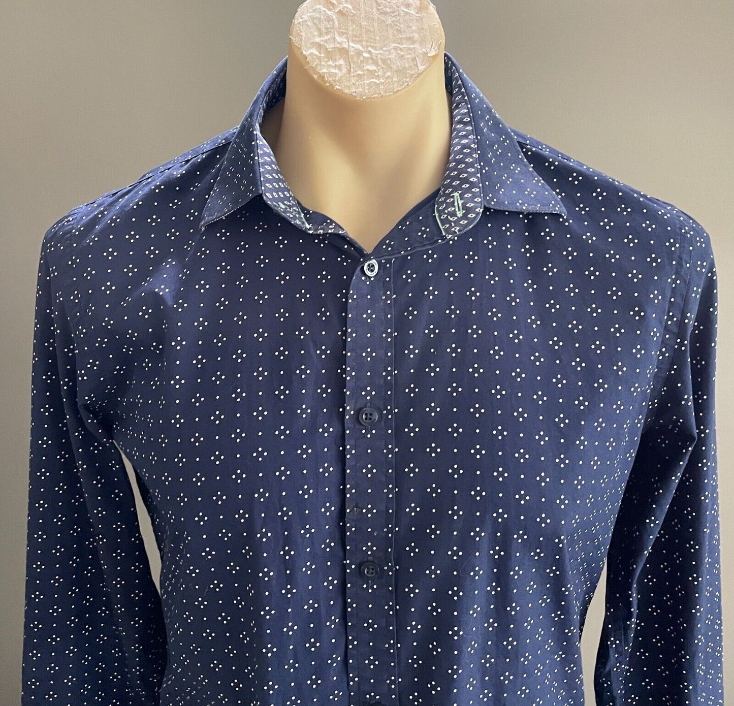 Mens FLINDERS LANE Cotton Shirt Blue & White Print Long Sleeve Button Up Size S