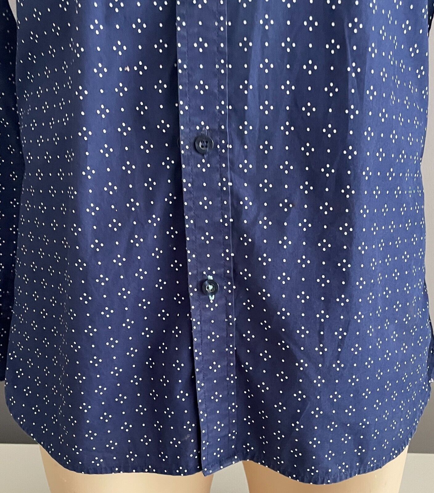 Mens FLINDERS LANE Cotton Shirt Blue & White Print Long Sleeve Button Up Size S