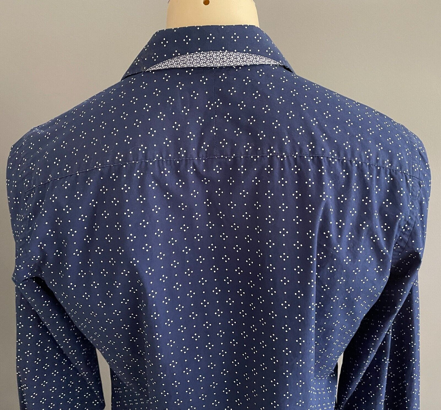 Mens FLINDERS LANE Cotton Shirt Blue & White Print Long Sleeve Button Up Size S