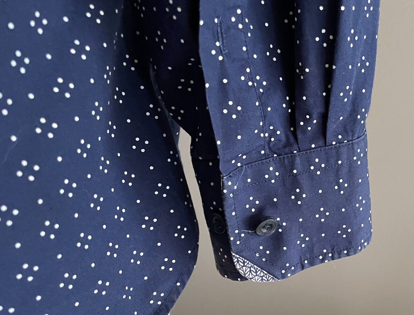 Mens FLINDERS LANE Cotton Shirt Blue & White Print Long Sleeve Button Up Size S