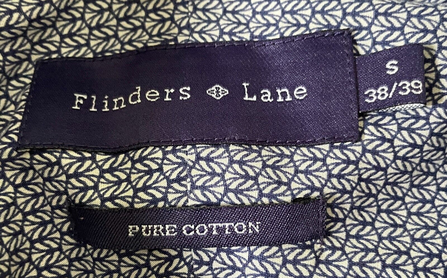 Mens FLINDERS LANE Cotton Shirt Blue & White Print Long Sleeve Button Up Size S