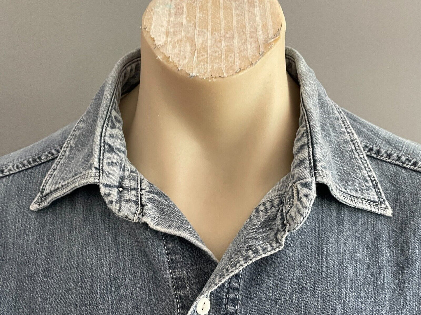 LEE Blue Denim Shirt Long Sleeve Distressed Casual Cotton Mens Size S