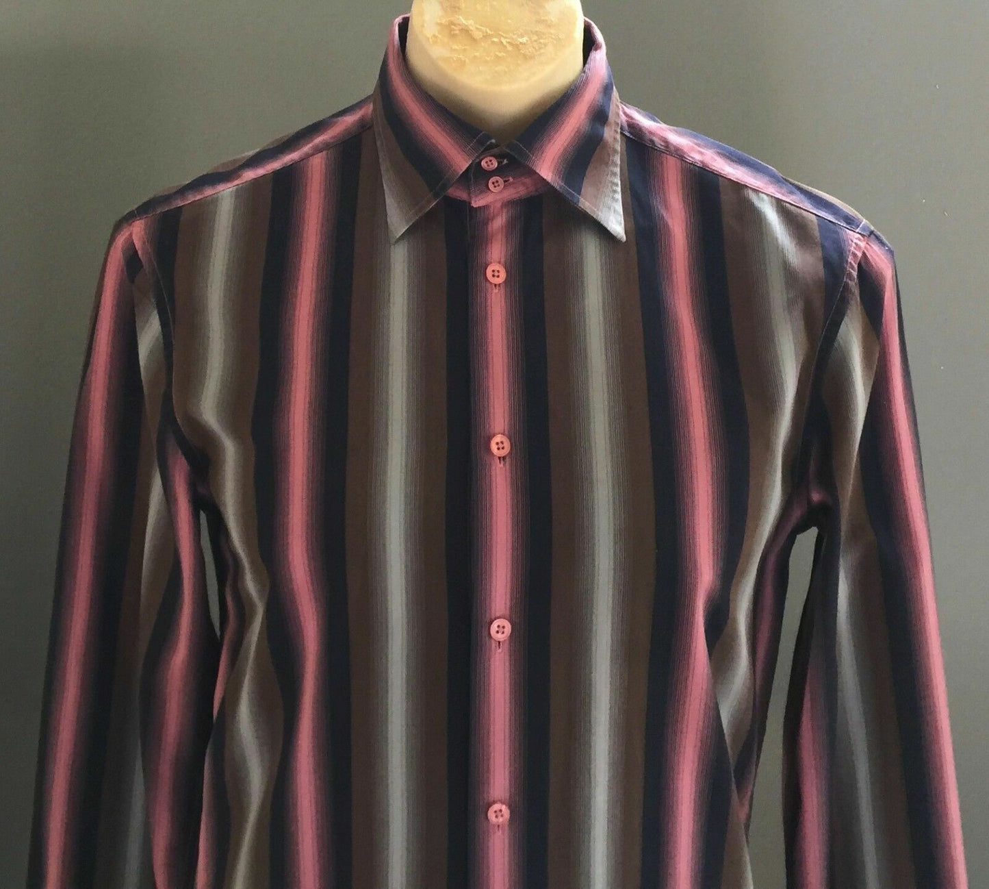 Mens ARMANI EXCHANGE Shirt Long Sleeve Button Pink Blue Grey Brown Stripe Size S