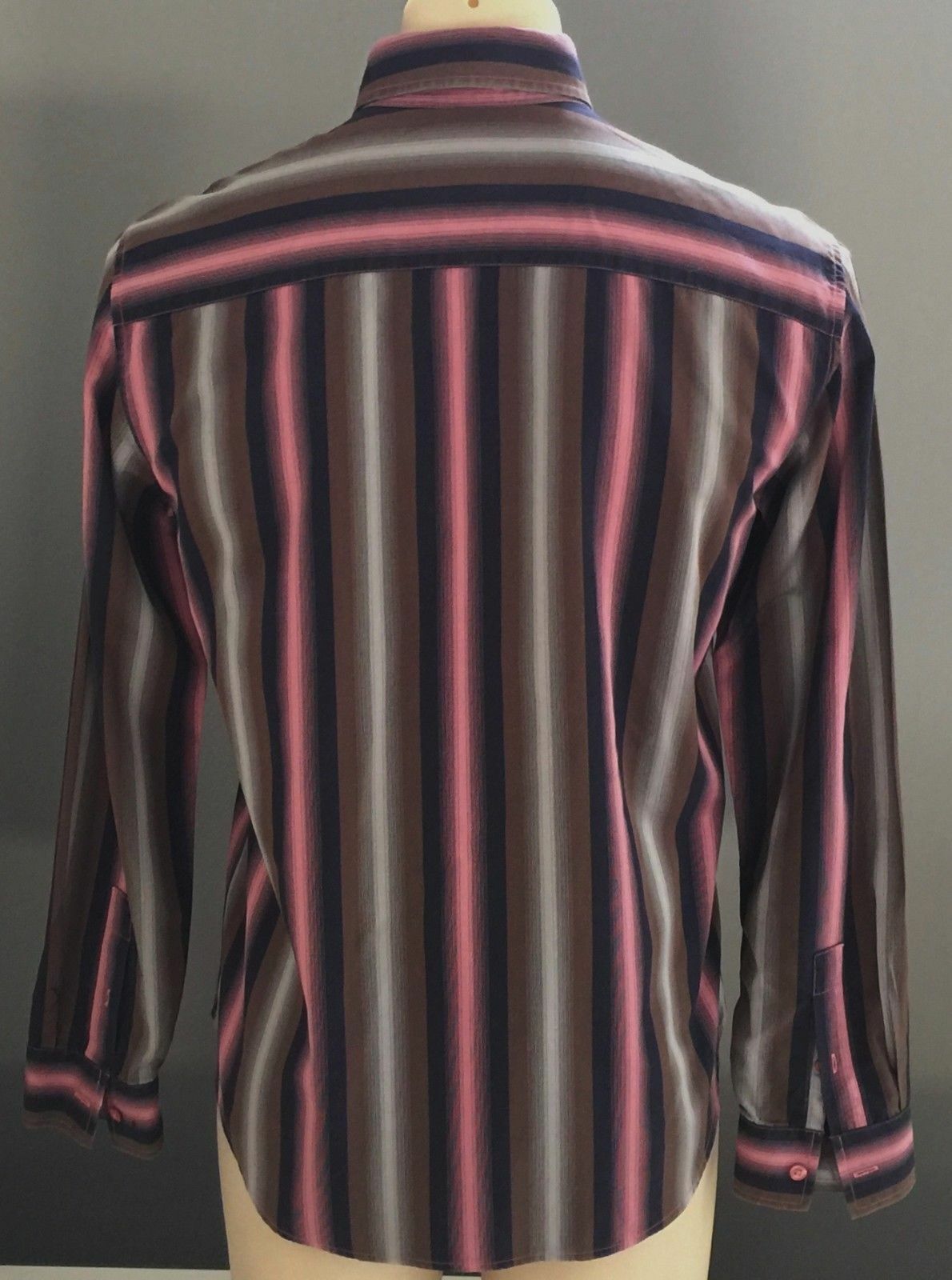 Mens ARMANI EXCHANGE Shirt Long Sleeve Button Pink Blue Grey Brown Stripe Size S