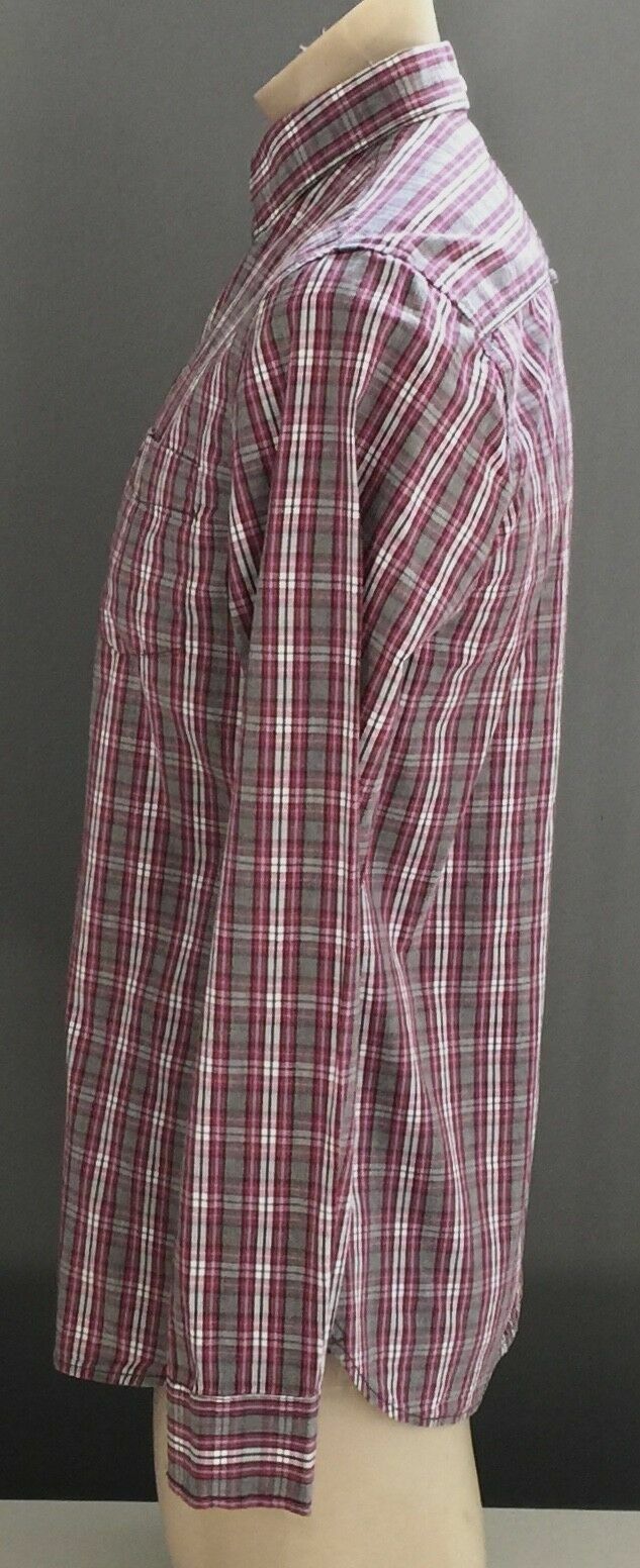 Mens COTTON ON Button Up Shirt Cotton Check Shirt Maroon Long Sleeve Size S