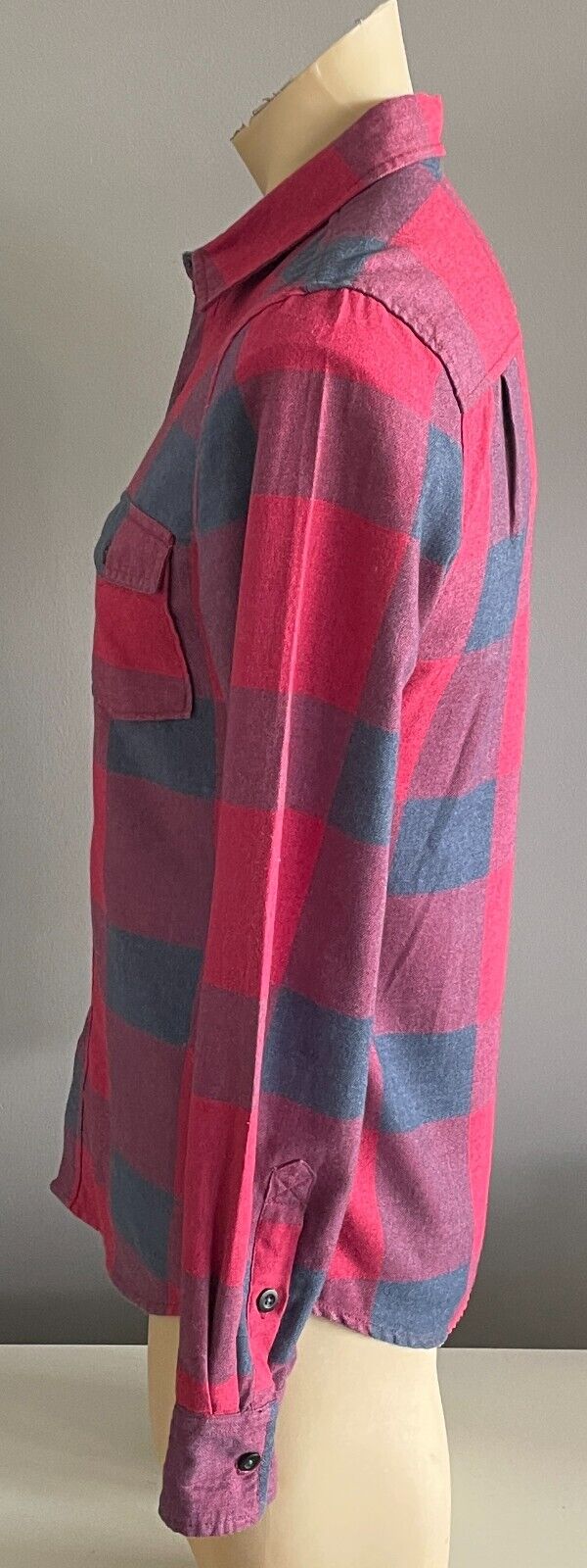 Mens LOST HIGHWAY Check Shirt Red & Blue Long Sleeve Double Chest Pocket Size S