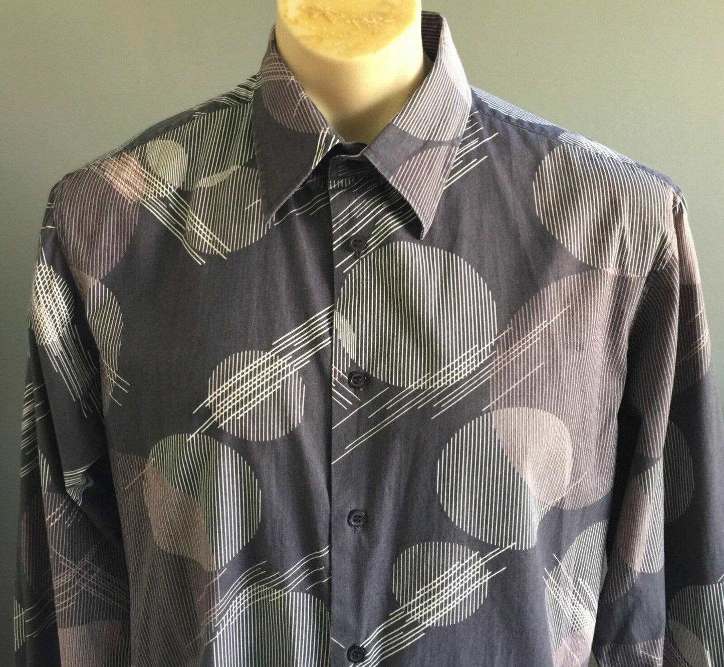 Mens YD Shirt Long Sleeve Grey White & Pink Print Regular Fit Button Up Size XL