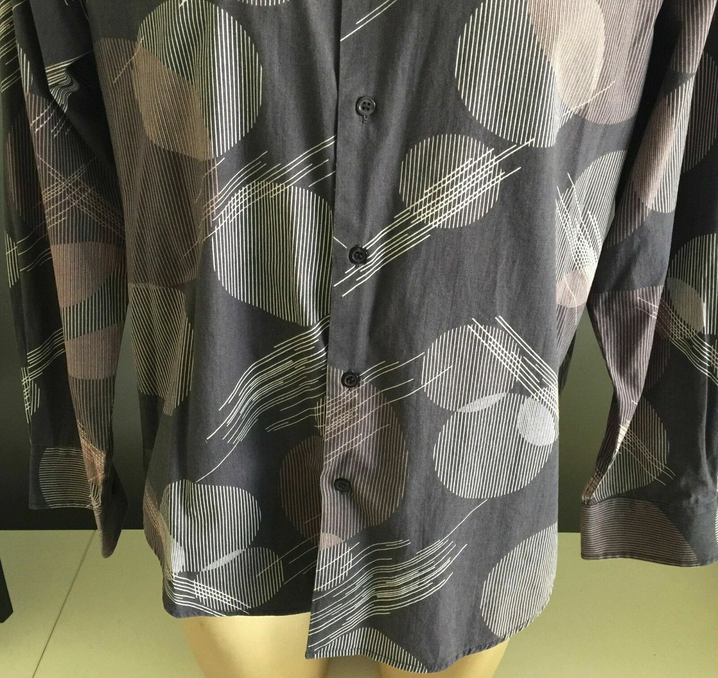 Mens YD Shirt Long Sleeve Grey White & Pink Print Regular Fit Button Up Size XL