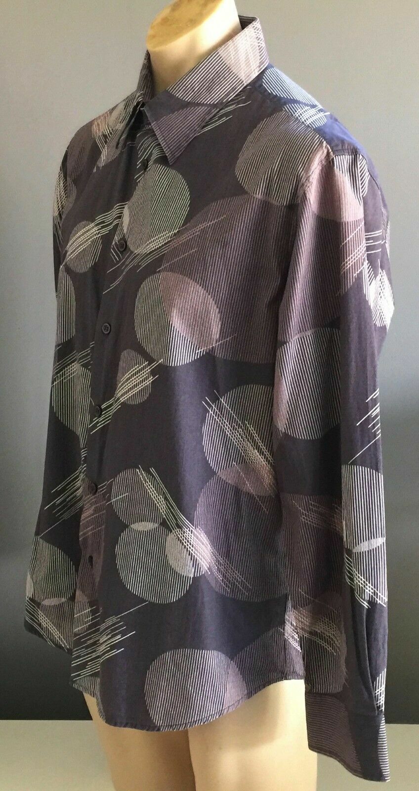 Mens YD Shirt Long Sleeve Grey White & Pink Print Regular Fit Button Up Size XL