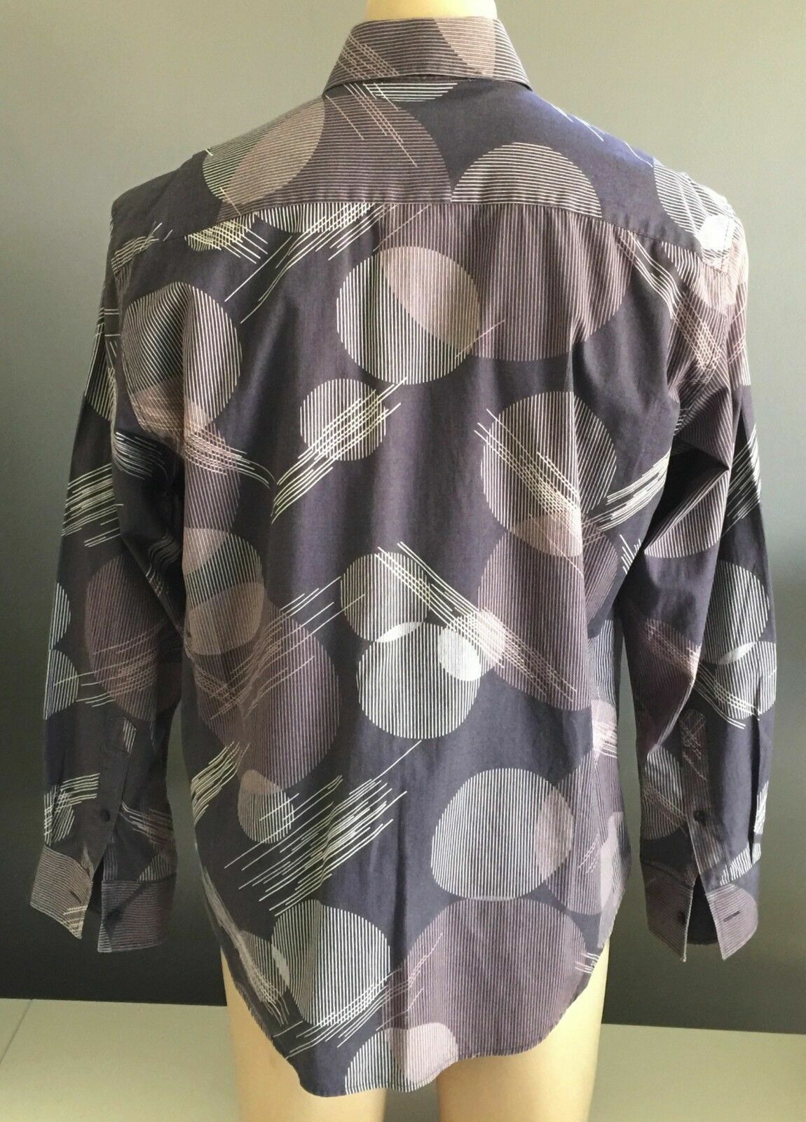 Mens YD Shirt Long Sleeve Grey White & Pink Print Regular Fit Button Up Size XL