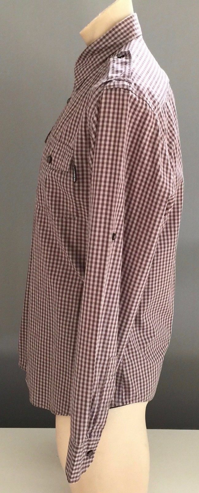 Mens INDUSTRIE Check Shirt Long Sleeve Brown & Taupe Button up Size XL