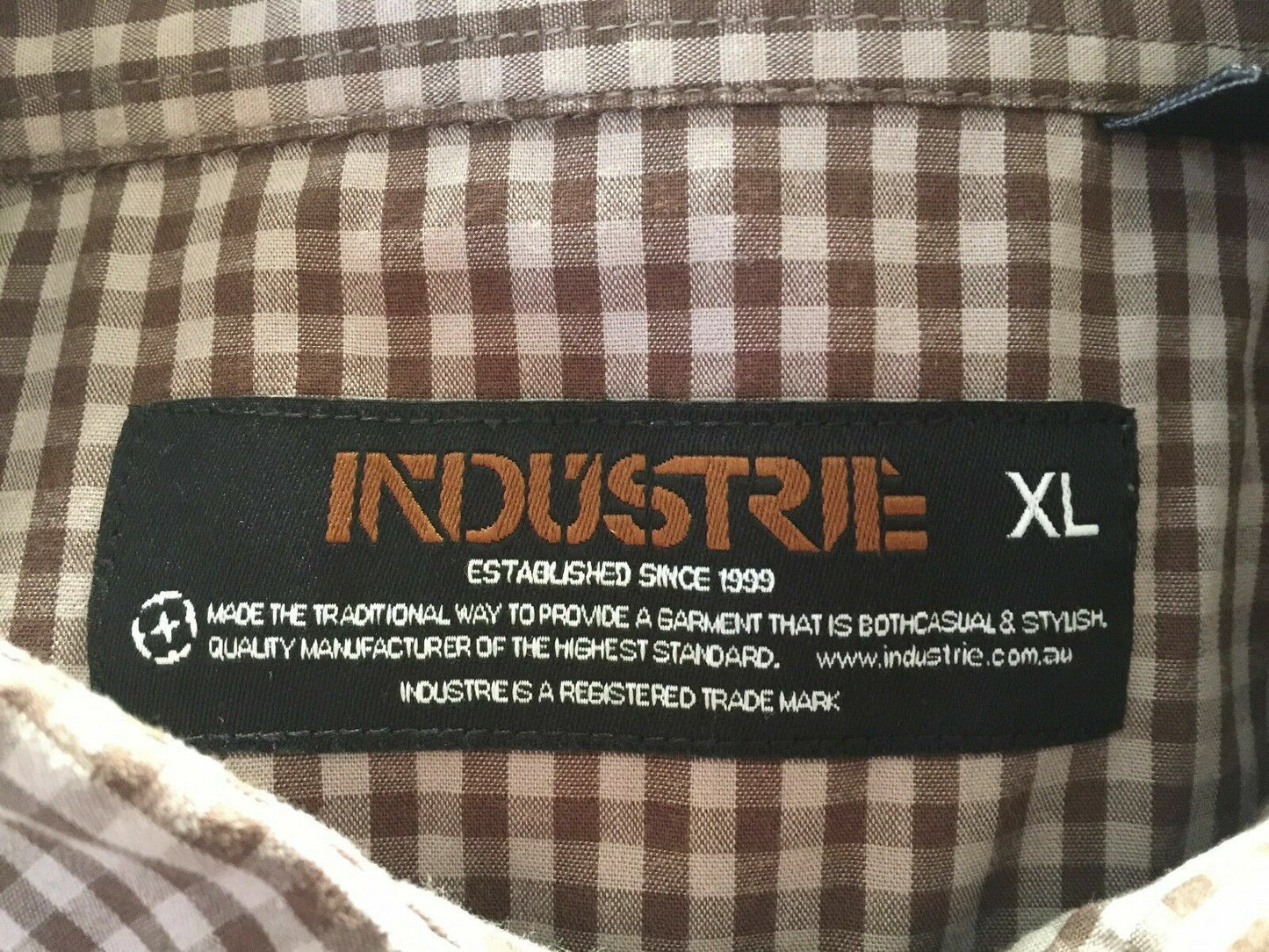Mens INDUSTRIE Check Shirt Long Sleeve Brown & Taupe Button up Size XL