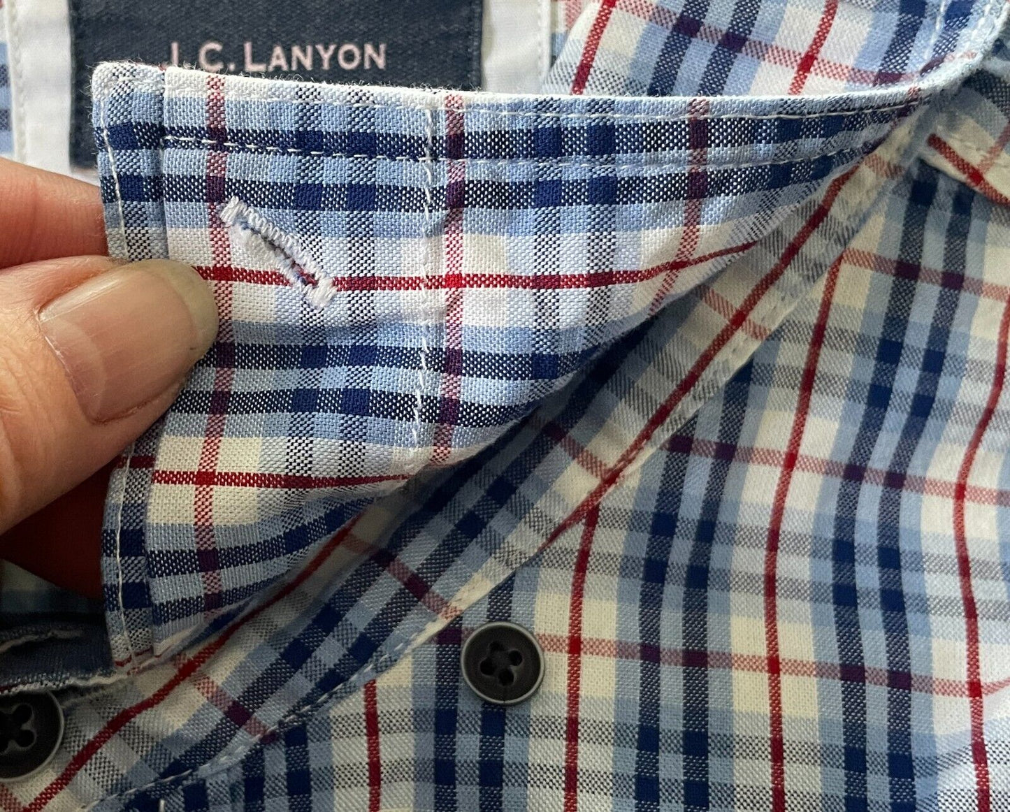 Mens JC LANYON Shirt Blue Red White Check Traditional Fit Long Sleeve Size XL
