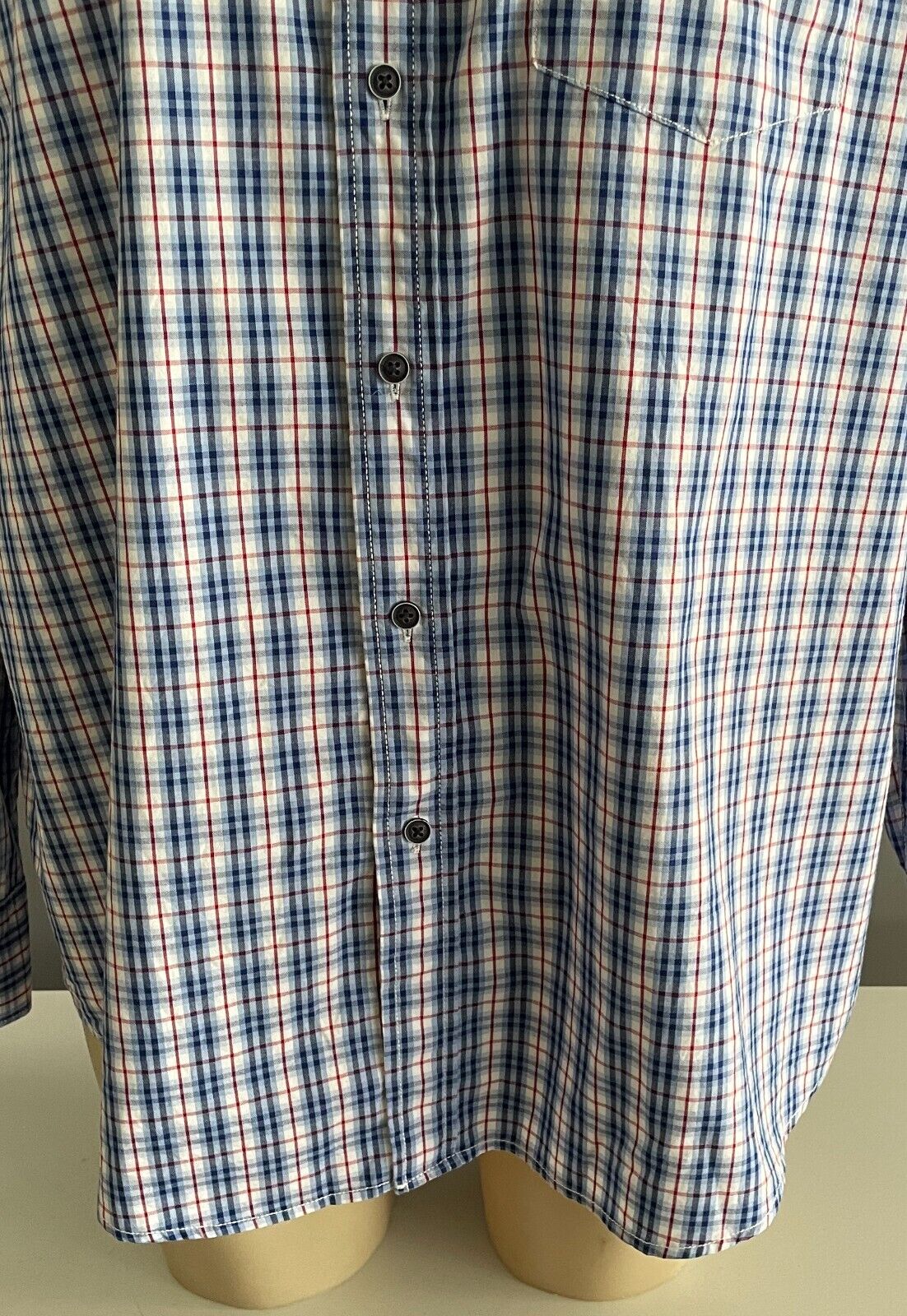 Mens JC LANYON Shirt Blue Red White Check Traditional Fit Long Sleeve Size XL
